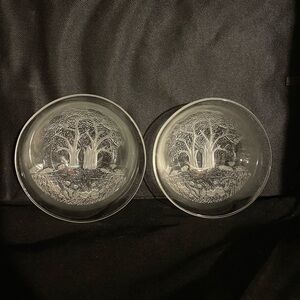 VTG Studio Nova Sun Valley, Glass Salad Bowls, Etched Trees Design. Set of Two.
